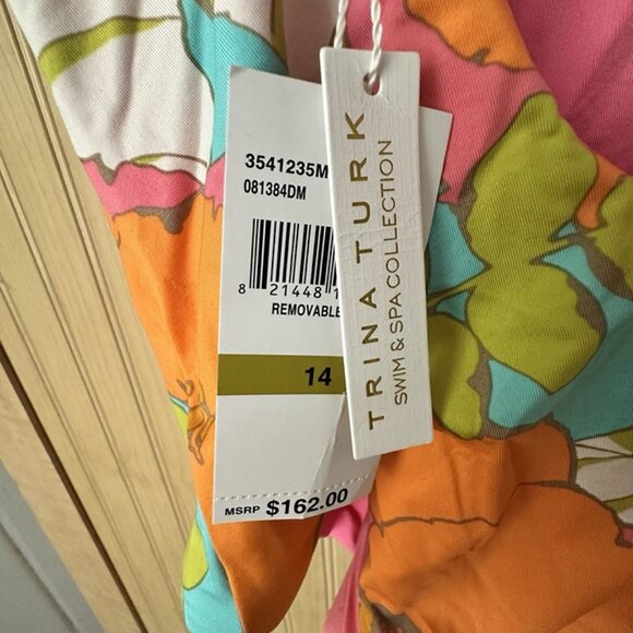 $162 NWT Trina Turk PLAYA DE FLOR PLUNGE MAILLOT Swimsuit Sz 14 Flutter Sl 1 Pc - Picture 5 of 8